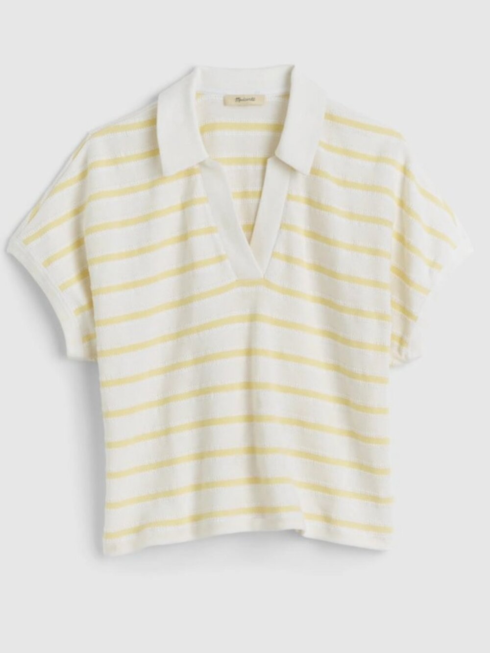 Madewell NWT Relaxed V-Neck Polo Shirt in Stripe Maumau Sheer Pineapple size XS